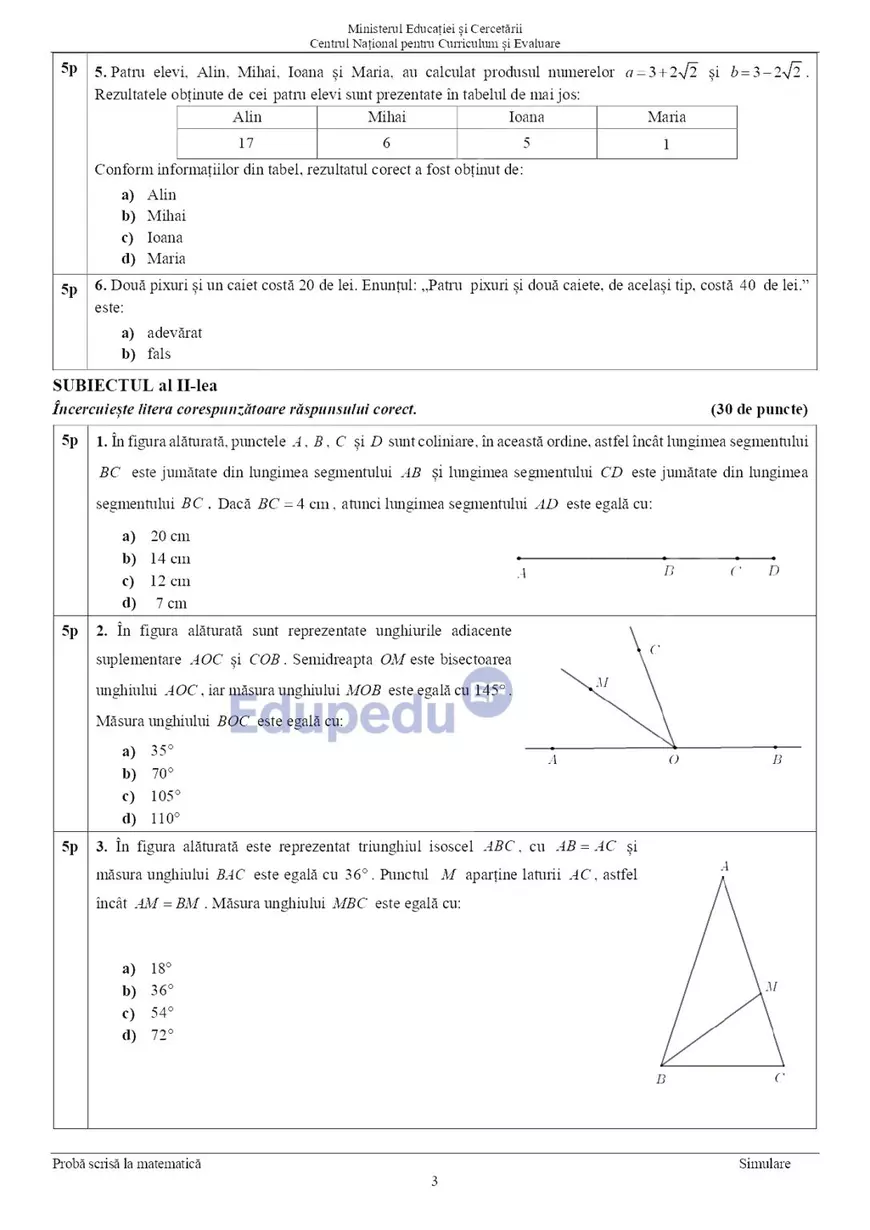 Subiectele la matematică la Evaluarea Națională 2026. Ce a picat la a doua probă a examenelor pentru clasa a 8-a