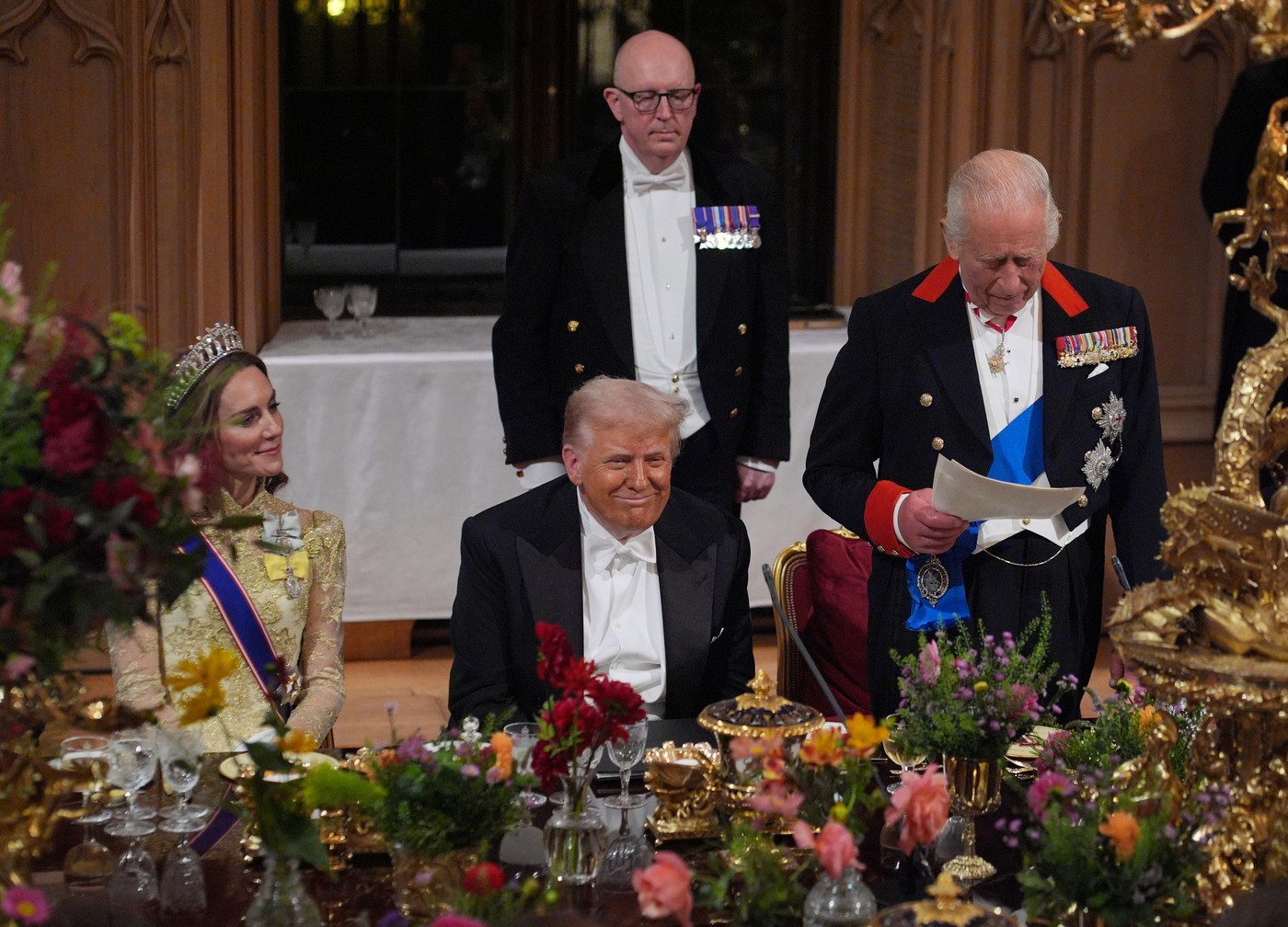 Imagini de la dineul dat de regele Charles pentru Donald Trump. Melania a încălcat protocolul cu rochia îndrăzneață, iar prințesa Kate a strălucit