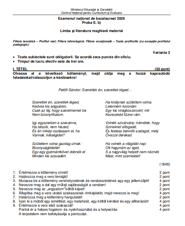 Ce subiecte au avut de rezolvat elevii la proba la Limba maternă la BAC 2026, sesiunea de toamnă