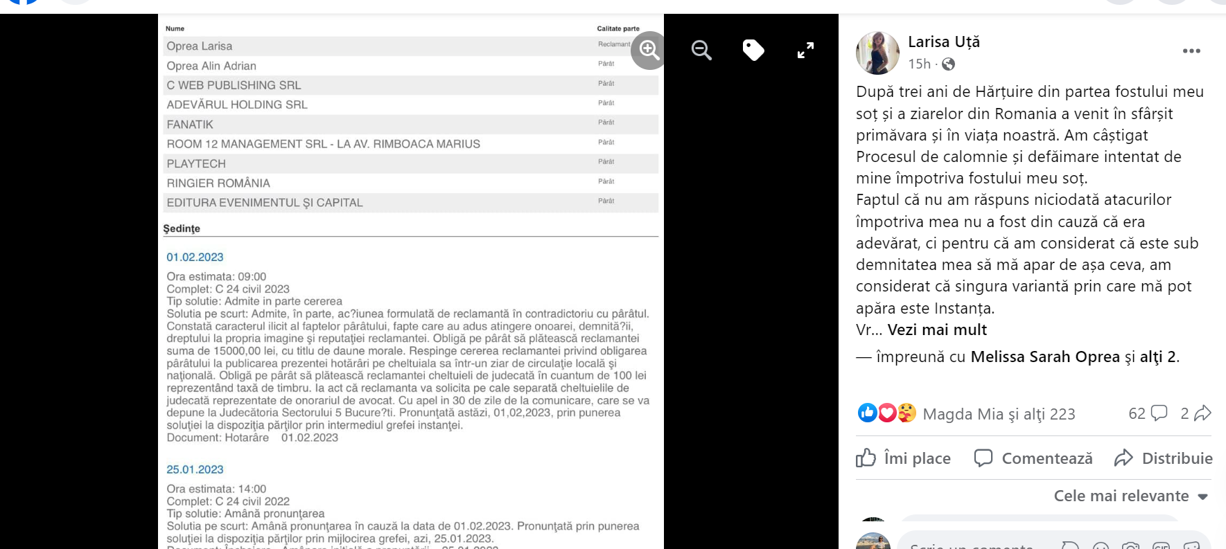 Alin Oprea a pierdut procesul cu fosta soție. Anunțul făcut de Larisa Uță. „Ceea ce am trăit în ultimii trei ani este un coșmar”