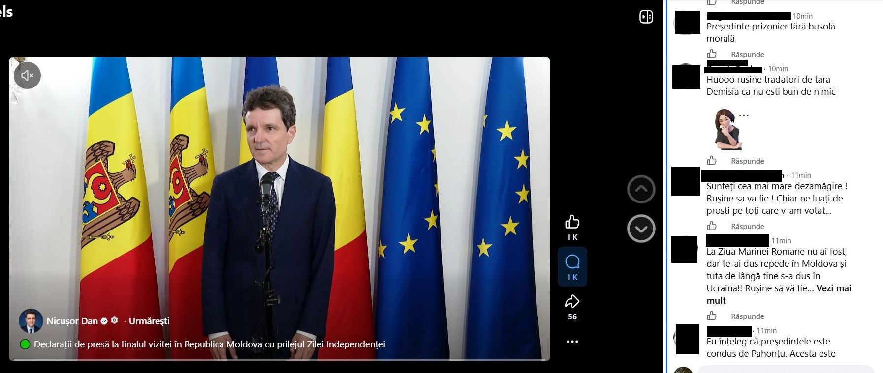 Val de indignare pe pagina de Facebook a președintelui Nicușor Dan, după declarațiile în care îl apără pe Pahonțu