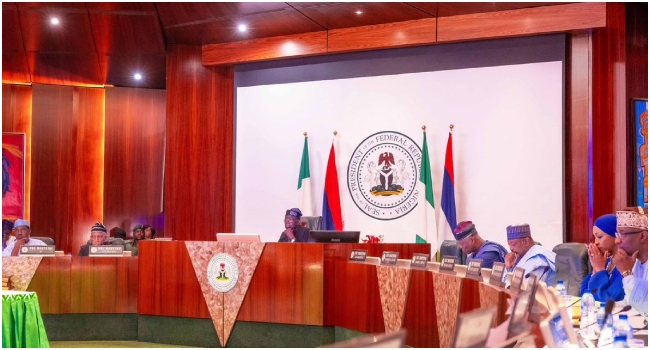 President Bola Tinubu presides over a FEC council meeting. [Presidency]