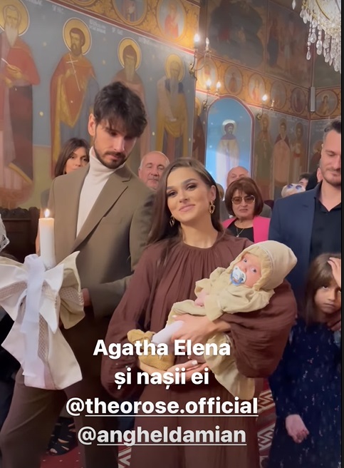 Theo Rose, nașă de botez. Cum a apărut cântăreața în biserică alături de Anghel Damian și cum s-a distrat la petrecere cu familia ei