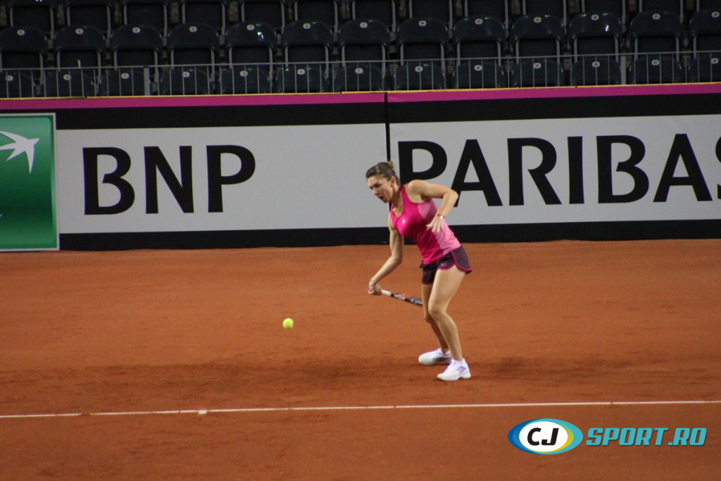 Fed Cup. Simona Halep a intrat în sală. Imagini de la primul antrenament al liderului României