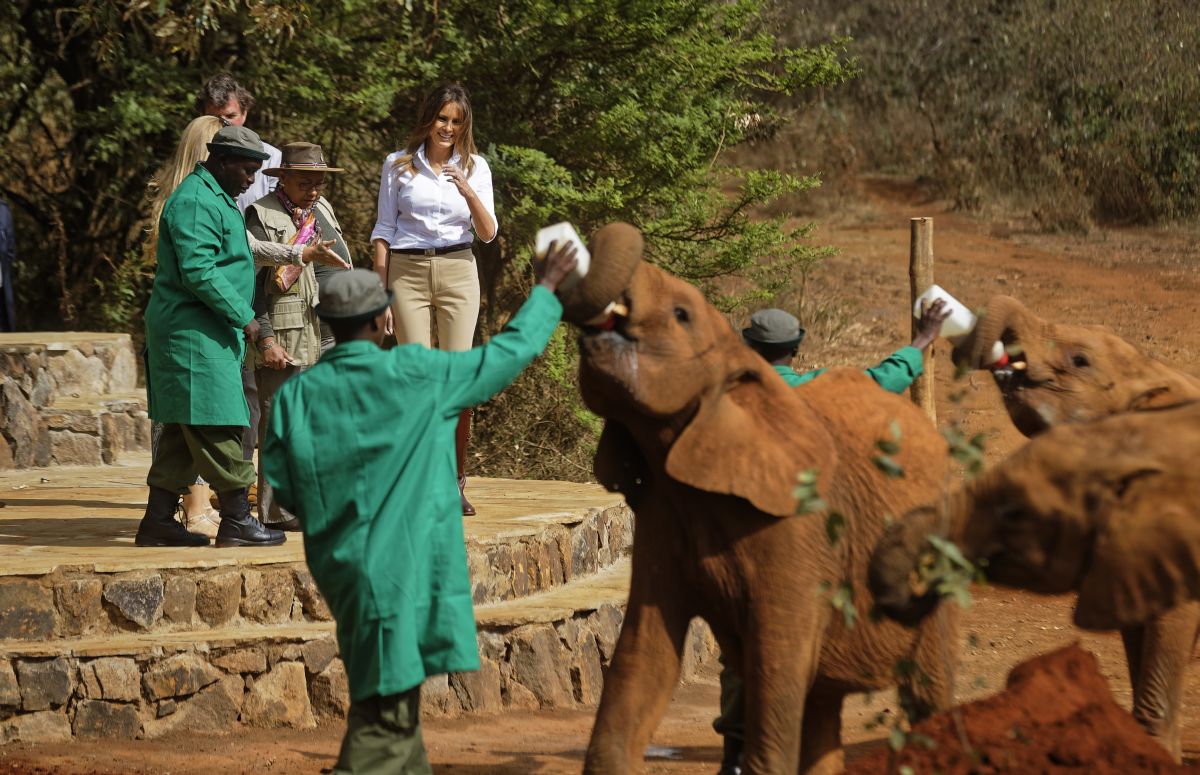 FOTO| Melania Trump a hrănit elefanți și a mers într-un safari în timpul vizitei în Kenya