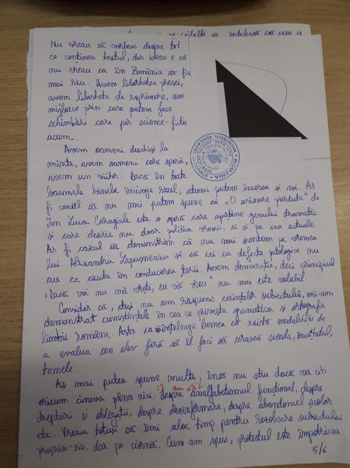 Mesajul de șase pagini transmis de o elevă în simularea de la BAC: „Am decis să protestez; nu mai vreau să se facă modificări în timpul anului școlar și să mă afecteze”