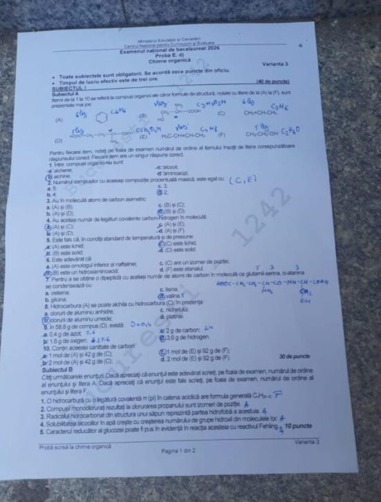 Subiecte Chimie la Bac 2026. Baremul de corectare a fost publicat