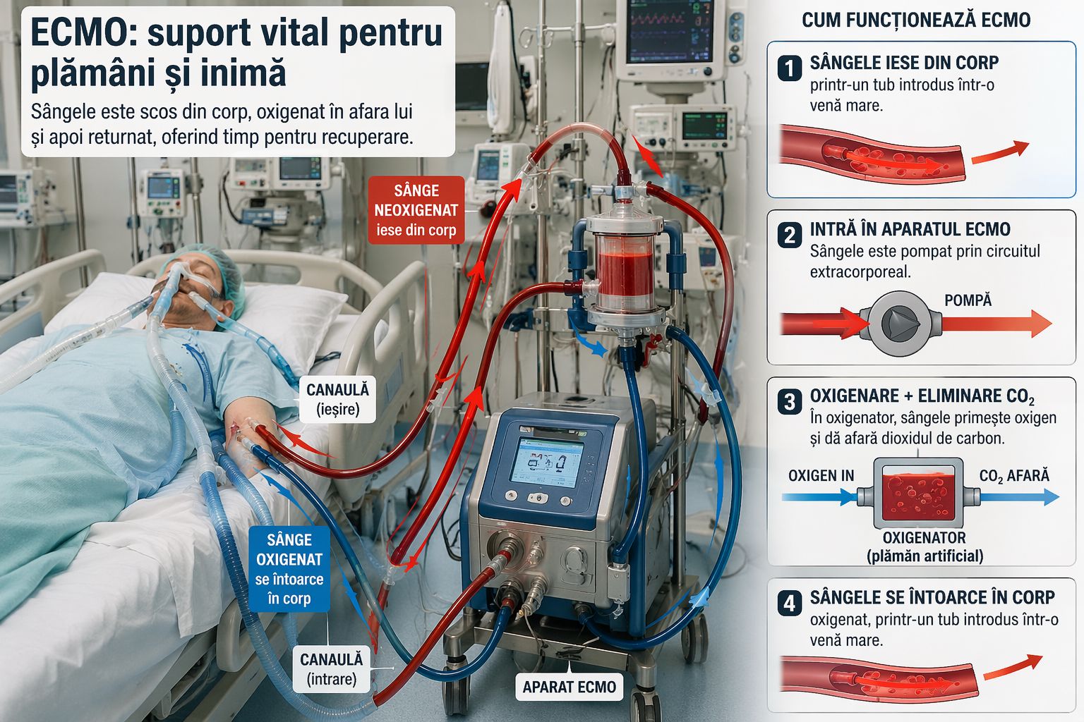 Ce e ECMO, intervenția medicală invazivă la care ar putea fi supus Mircea Lucescu, pentru a fi menținut în viață