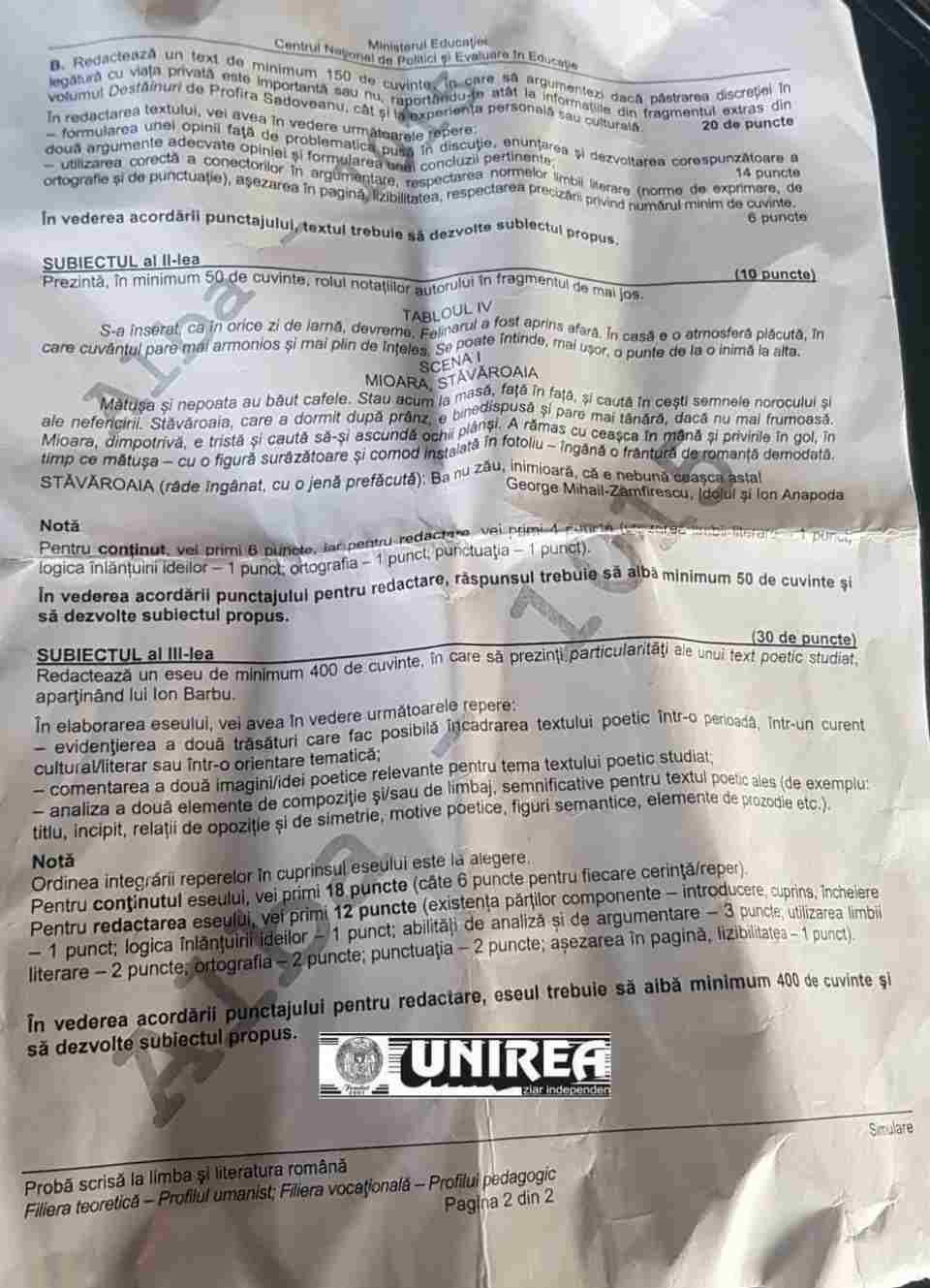 Subiecte Simulare Bac Română 2022 și barem de corectare. Ce a picat la simulare Bac 2022