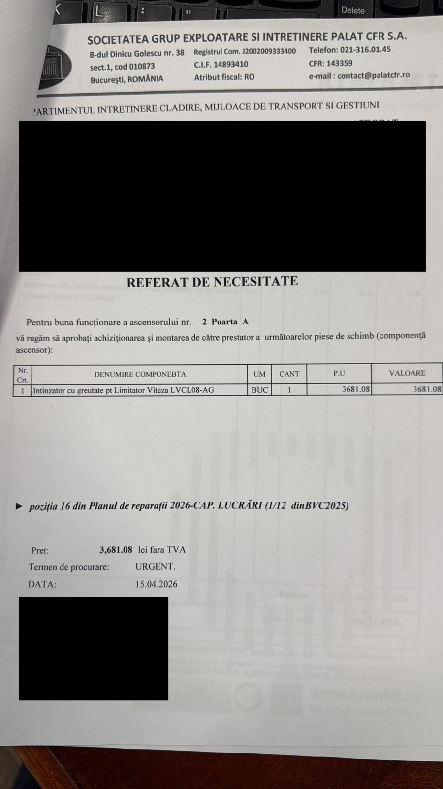 Reprezentanții firmei Kronlift care a făcut revizia susțin că liftul din Ministerul Transporturilor nu s-a prăbușit: „A depășit stația parter, se poate întâmpla să se oprească mai brusc”. ISCIR îi contrazice: „A căzut de la etajul 4”