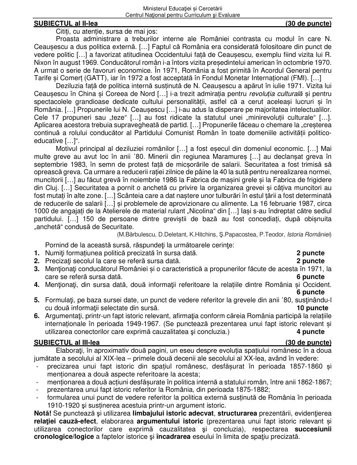 Subiecte Istorie BAC 2026, sesiunea de toamnă. Ce le-a picat elevilor la proba obligatorie a profilului la Bacalaureat 