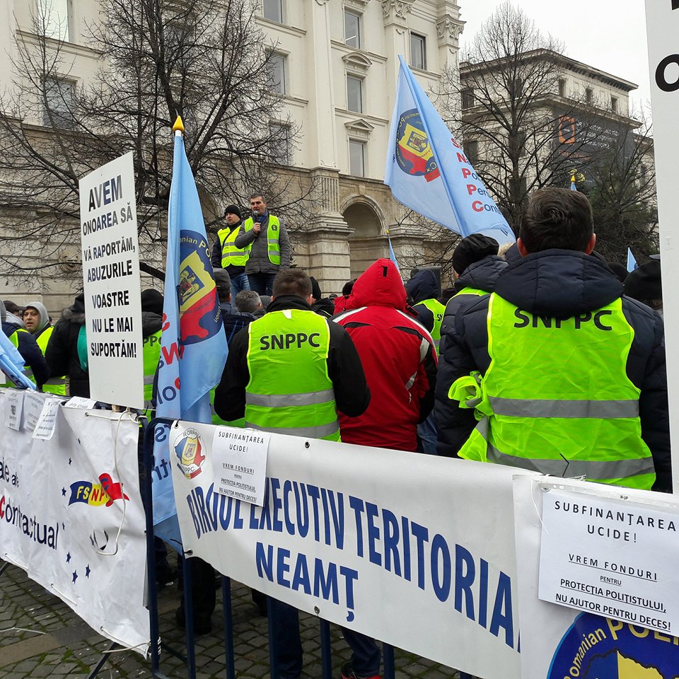 FOTO & VIDEO | Protest al sindicaliștilor din poliție și penitenciare. Reacția MAI