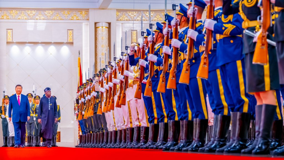 President Bola Tinubu was given a guard of honour as he was welcomed by Chinese President Xi Jinping. [X, formerly Twitter]