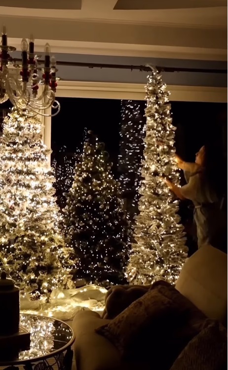 Imagini din sufrageria Annei Lesko, decorată de Crăciun. Are cinci brazi în living, pe care nu i-a împodobit cu globuri