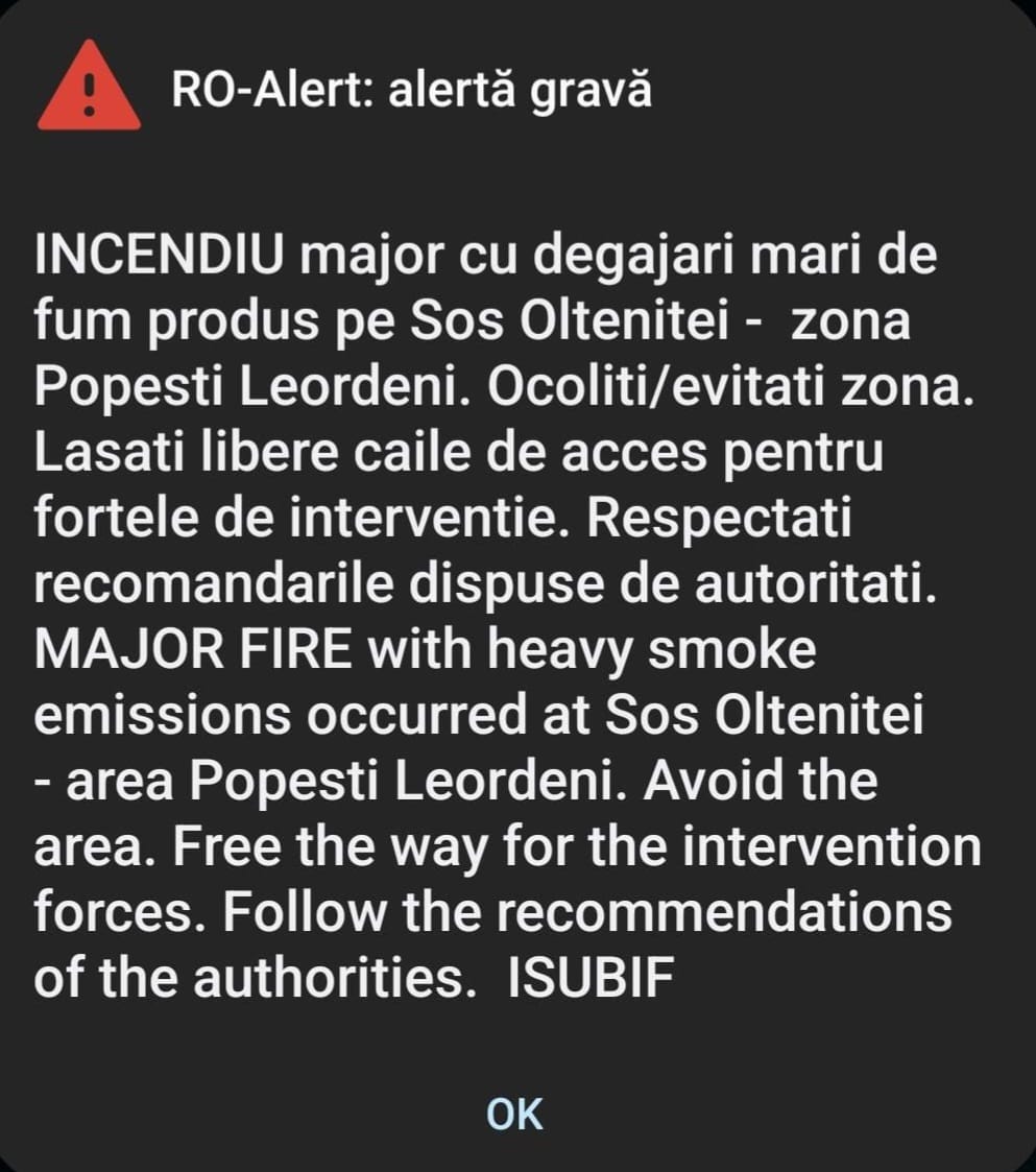 Incendiu la mansarda unui bloc din orașul Popeşti-Leordeni. „Deocamdată, nu avem informații despre pagube”