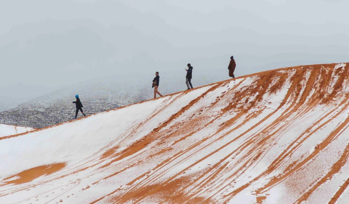 Dunele de nisip roșu din Sahara au devenit albe, după ce a nins