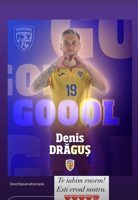 Mesajul transmis de Vanessa, soția lui Denis Drăguș, după ce fotbalistul a înscris golul decisiv în meciul Lituania - România: „Ești eroul nostru”