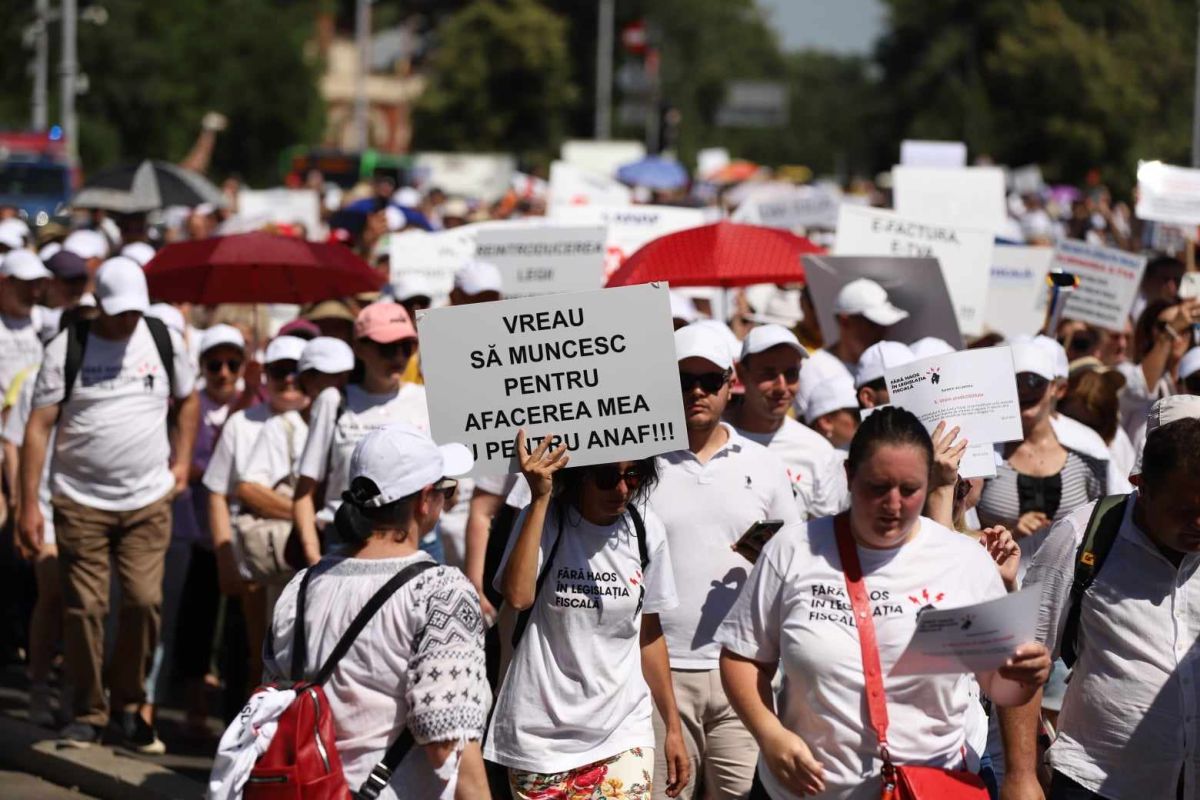 Protest al contabililor și economiștilor în București. Ministrul Boloș, după discuții: „Cea mai importantă concluzie este că vom mai dialoga”