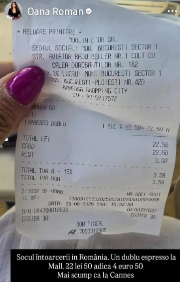 Șocul de care a avut parte Oana Roman într-un mall din București, după ce s-a întors din vacanța de la Cannes
