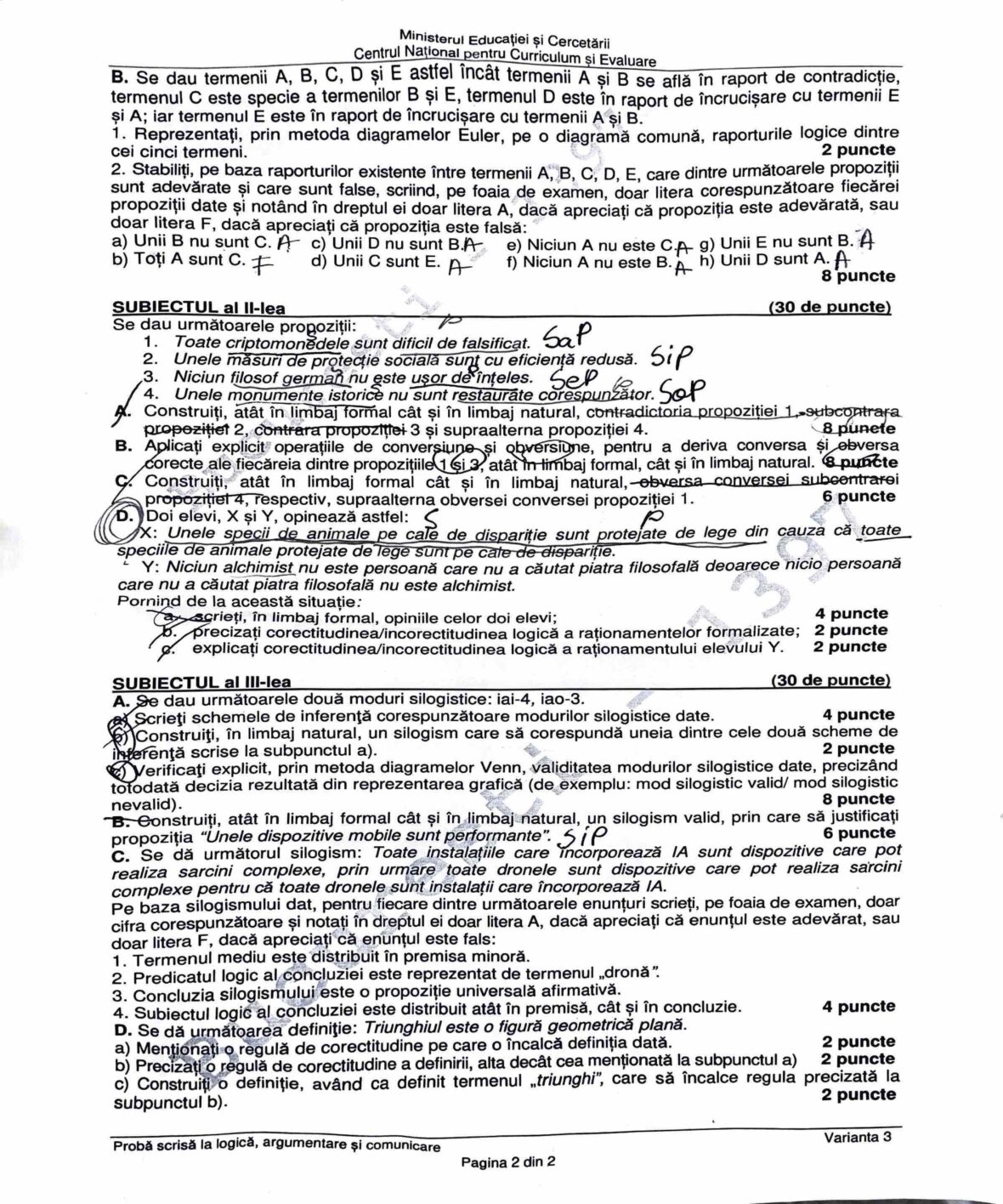 Subiecte Logică la Bac 2026. Baremul de corectare a fost publicat
