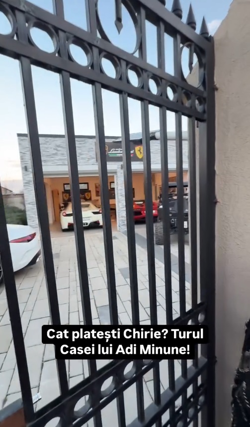 Imagini din casa lui Adrian Minune din Ștefăneștii de Jos. În garajul vilei sunt cele două mașini de lux, un Ferrari și un Lamborghini