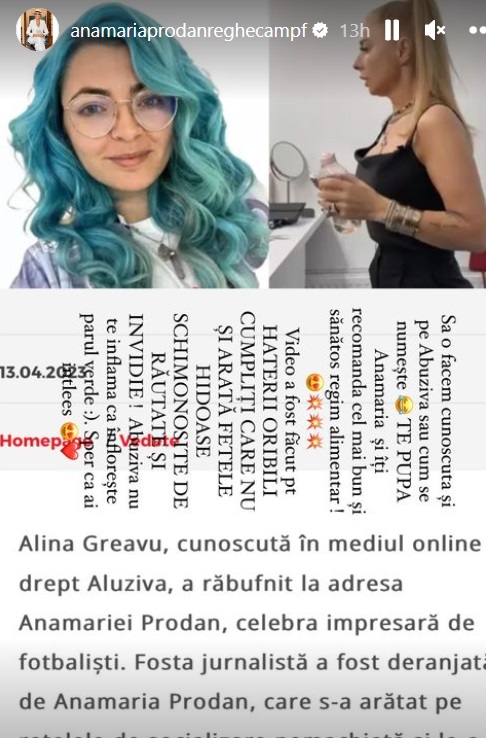 Anamaria Prodan a răbufnit la adresa fostei jurnaliste Aluziva: „Nu te inflama, că înflorește părul verde. Sper că ai înțeles”