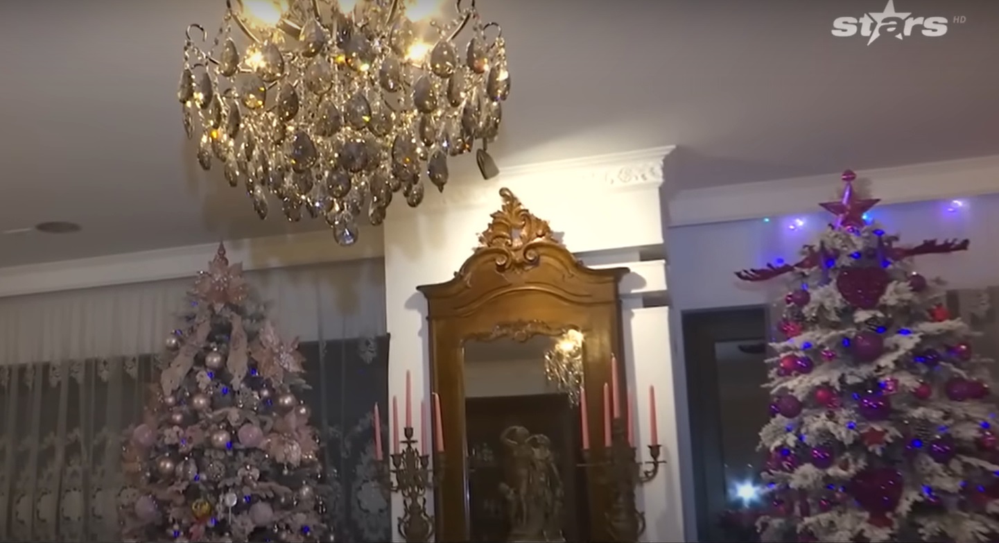 Imagini din casa Medanei și a lui Alin Oprea, decorată de Crăciun. Au împodobit mai mulți brazi, unul chiar și în bucătărie