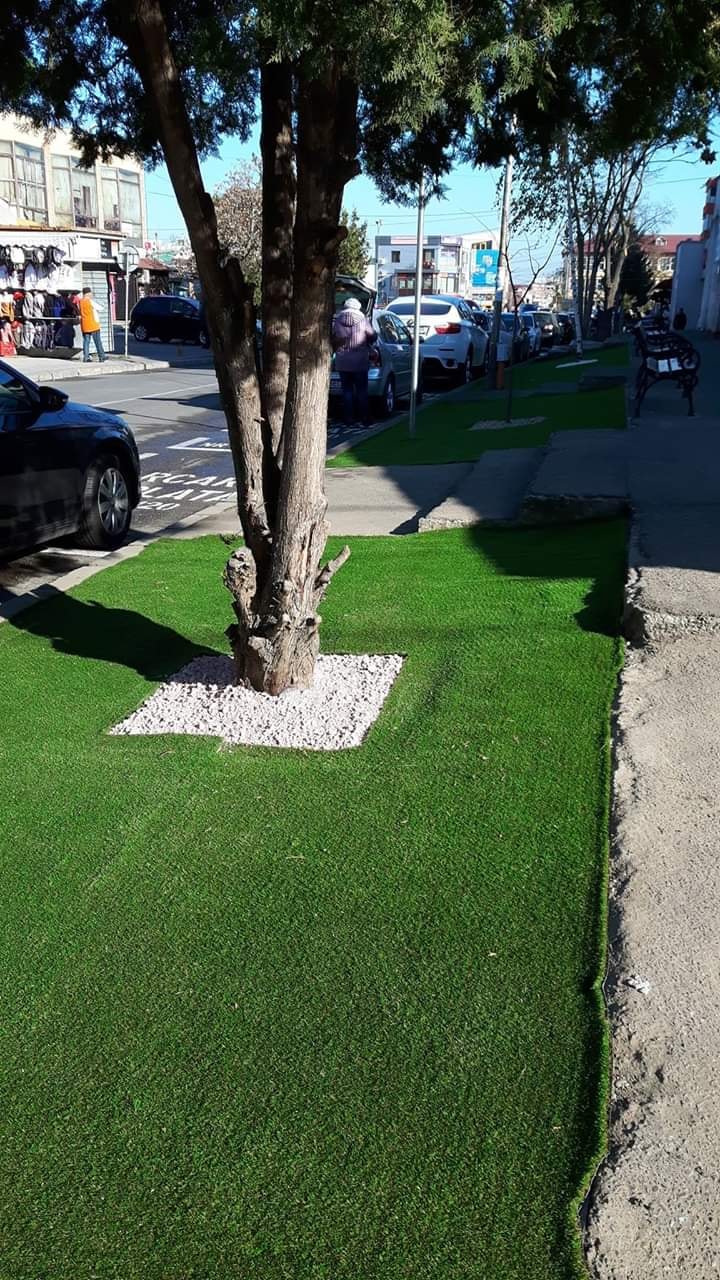 Primăria din Bacău a decorat străzile cu gazon... de plastic. Găselnița a revoltat locuitorii orașului