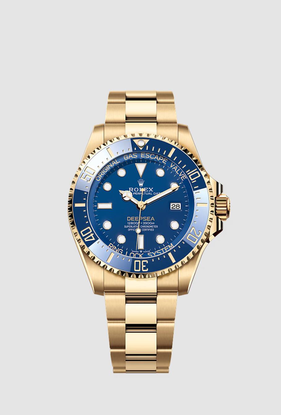 Rolex Deepsea 44-mm-Gehäuse und Band aus 18-karätigem Gold aus der Rolex-eigenen Giesserei wiegen 320 Gramm. Die Uhr ist bis 3900 Meter Tiefe wasserdicht: Macht­demonstration in Uhrform. 49 900 Fr.