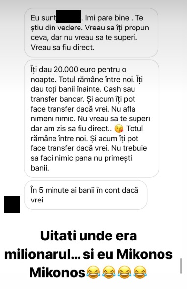 Vica Blochina, propunere neașteptată de la un bărbat, pe Instagram: „Îți dau 20.000 de euro, dar rămâne între noi”. Cum a reacționat aceasta