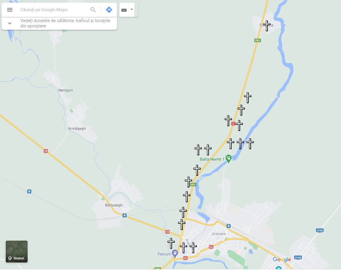 Drumul crucilor. Sunt 564 de cruci pe DN2 între București și Bacău, mai multe decât cele 550 de borne kilometrice dus-întors