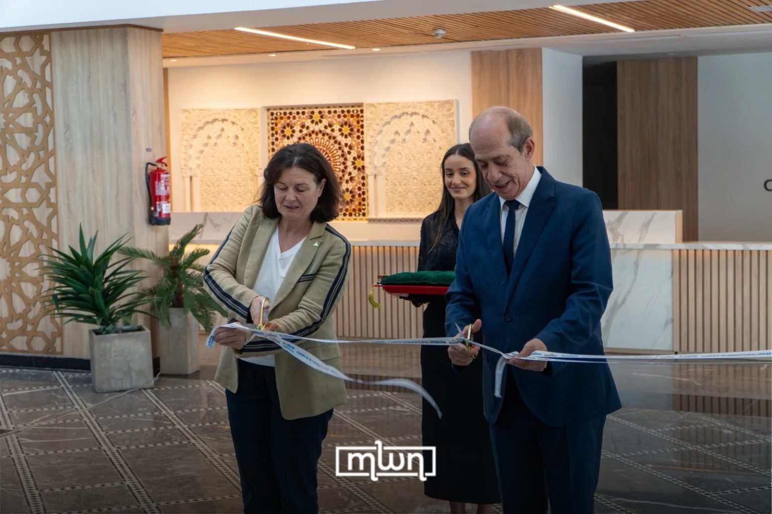 UEMF President Mostapha Bousmina and Paris 1 Panthéon-Sorbonne President Christine Neau-Leduc cut the ribbon to inaugurate their universities’ Shared International Campus in Fez  [MWN]