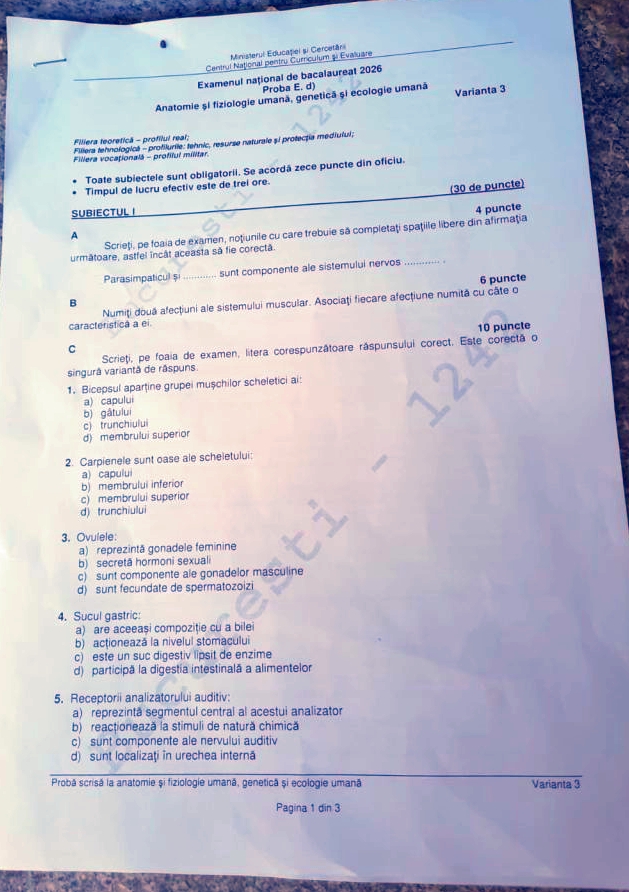 Subiecte Biologie și Anatomie la Bac 2026. Baremul de corectare a fost publicat