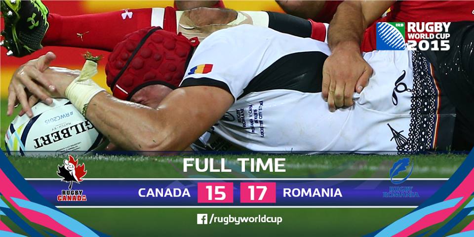 Cupa Mondială de Rugby, ROMÂNIA - CANADA 17-15! Viiictooorieeee! Grămada cere vârf! Nord-americanii au condus cu 15-0, după 45 de minute! Macovei, cu două eseuri pe înaintare, și "americanul" Vlaicu - două transformări, plus o lovitură de pedeapsă decisivă - au întors miraculos rezultatul. Pe o ploaie sâcâitoare, ”stejarii” au strivit ”arțarii. Cea mai tare revenire din istorie! / GALERIE FOTO & VIDEO