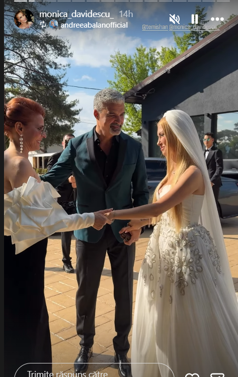Cum au apărut Monica Davidescu și Aurelian Temișan la nunta Andreei Bălan. Actrița a strălucit într-o rochie inedită. „Se cuvine să mulțumesc din suflet”