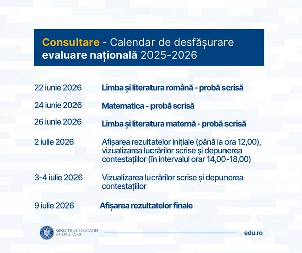Când vor avea loc examenele de BAC și Evaluare Națională în 2026: Ministerul Educației a publicat proiectele de ordin