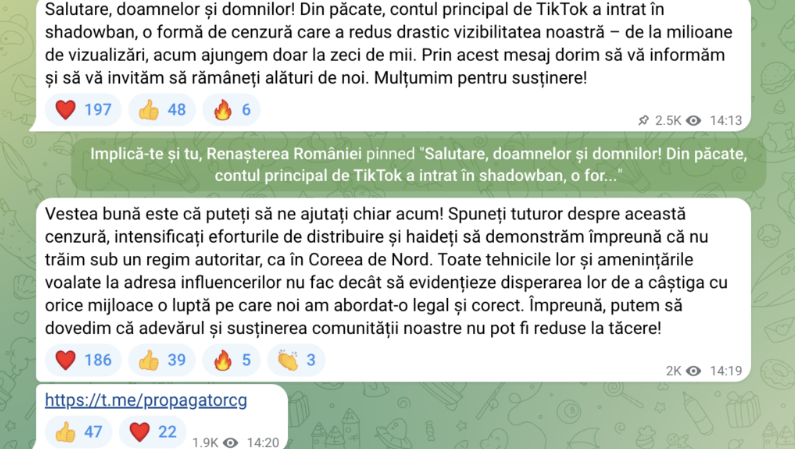 Călin Georgescu se plânge că pagina sa de TikTok a scăzut de la milioane la zeci de mii de vizualizări: „A intrat în shadowban”