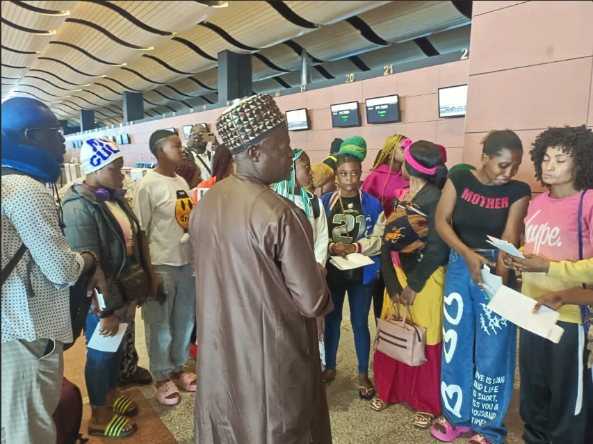 Dr Salihu Abubakar, Acting Nigerian Ambassador to Senegal, addressing some Nigerian girls who are rescued from sexual exploitation in Tamaccounda and Kedougou Regions of Senegal shortly before their repatriation to Nigeria from Dakar, Senegal on June 22, 2024 [NAN]