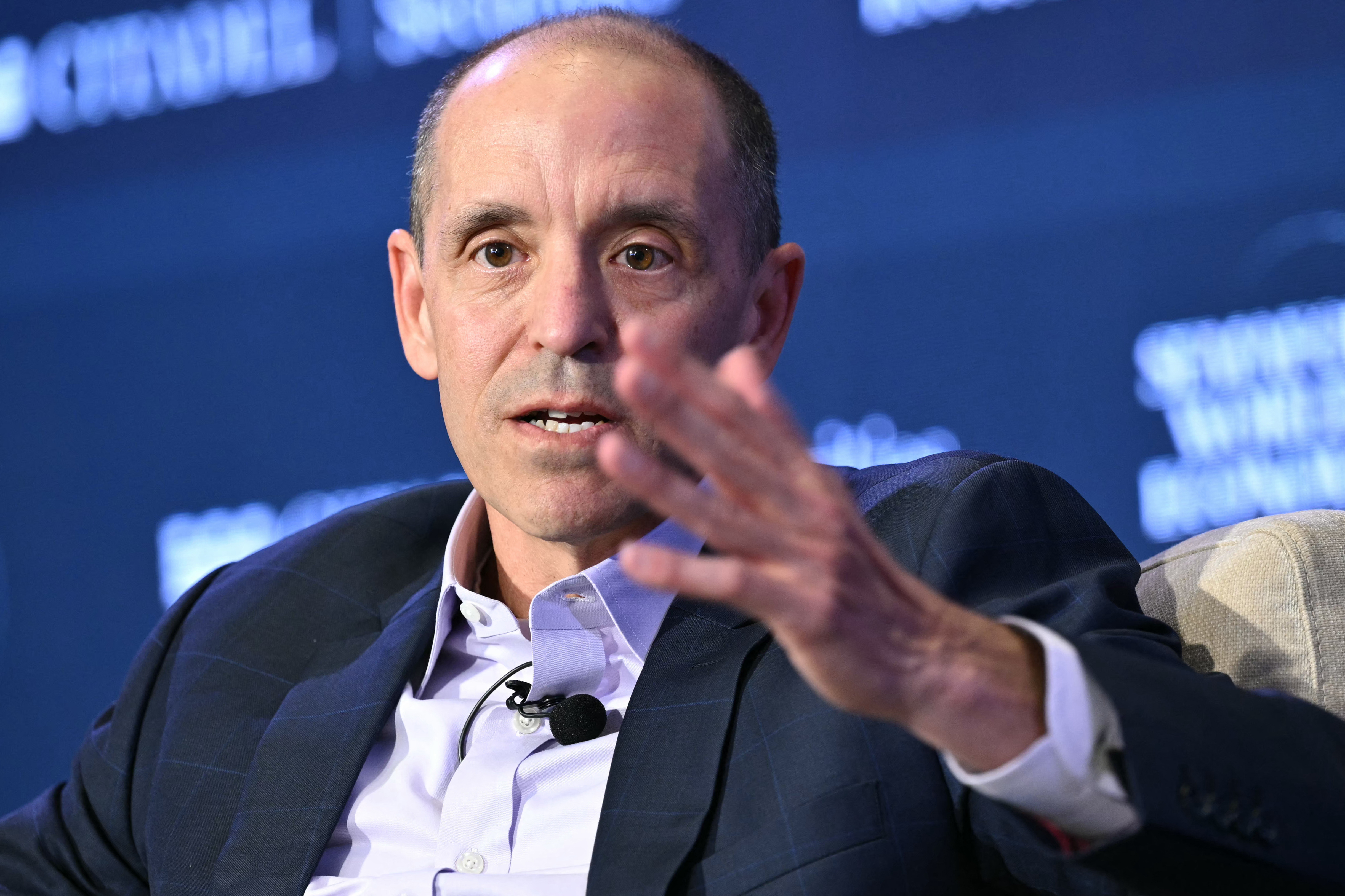 Chris Lehane, OpenAI Chief Global Affairs Officer, speaks during the 2026 Semafor World Economy conference in Washington, on April 17, 2026.
