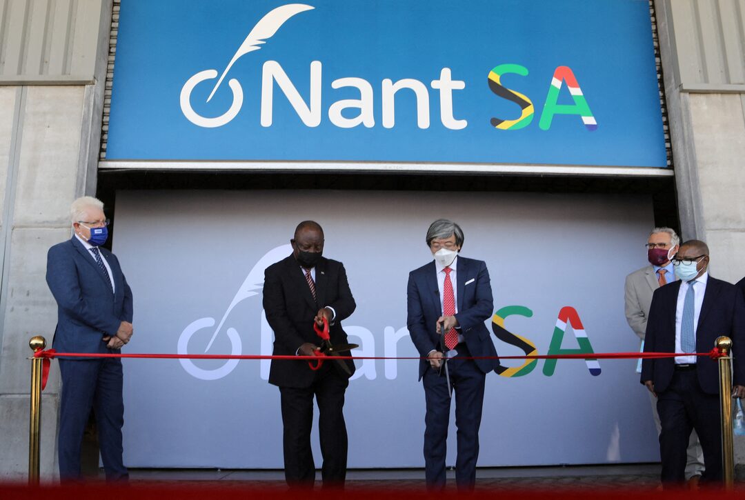 In 2022, Patrick Soon-Shiong and President Cyril Ramaphosa opened NantSA’s vaccine facility in Cape Town to support local COVID-19 vaccine production and strengthen Africa’s manufacturing capacity.