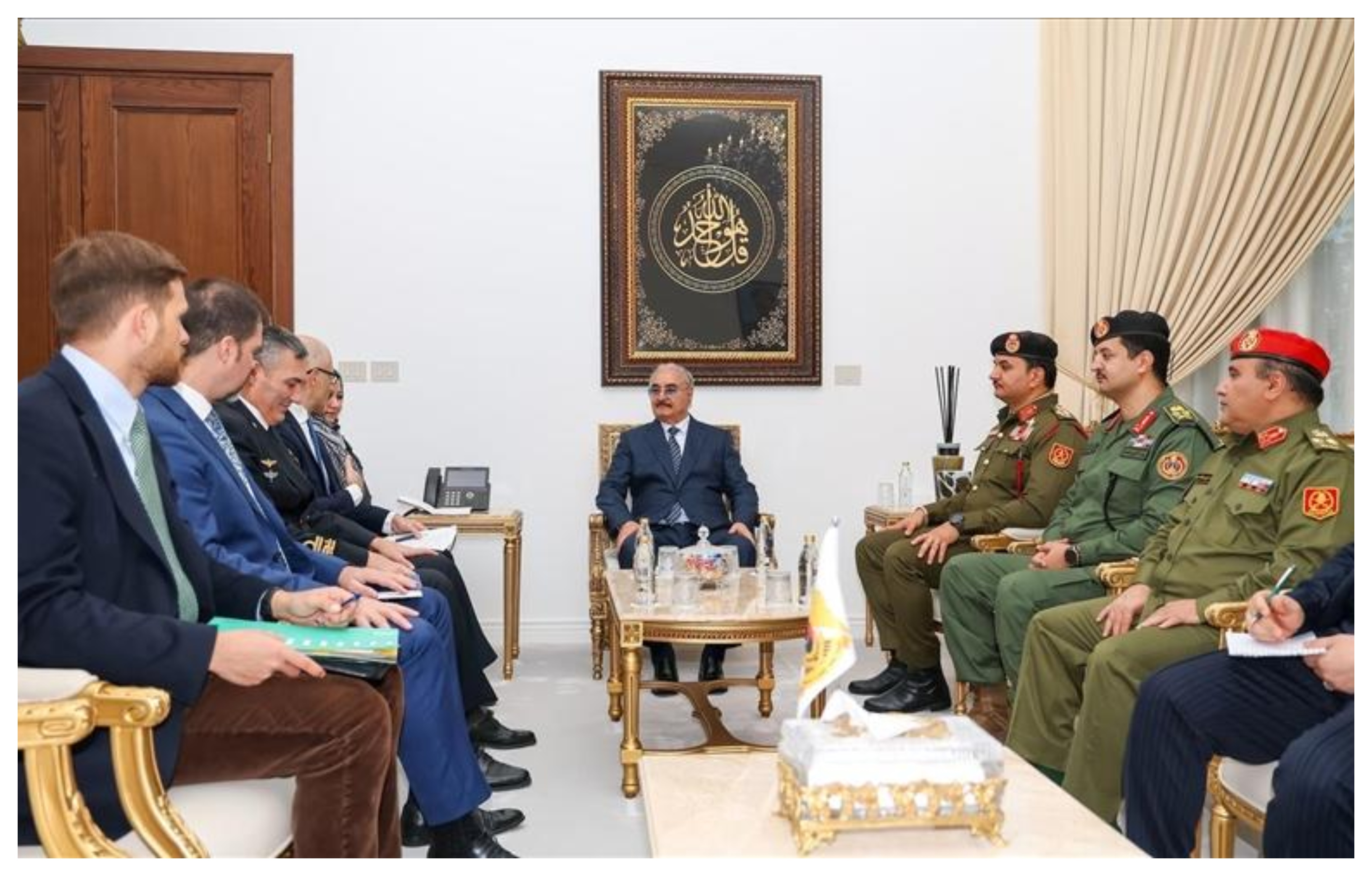Khalifa Haftar meets a European Union delegation in eastern Libya as Brussels expands migration cooperation with authorities in the region. Photo: Anadolu Agency, December 2025.
