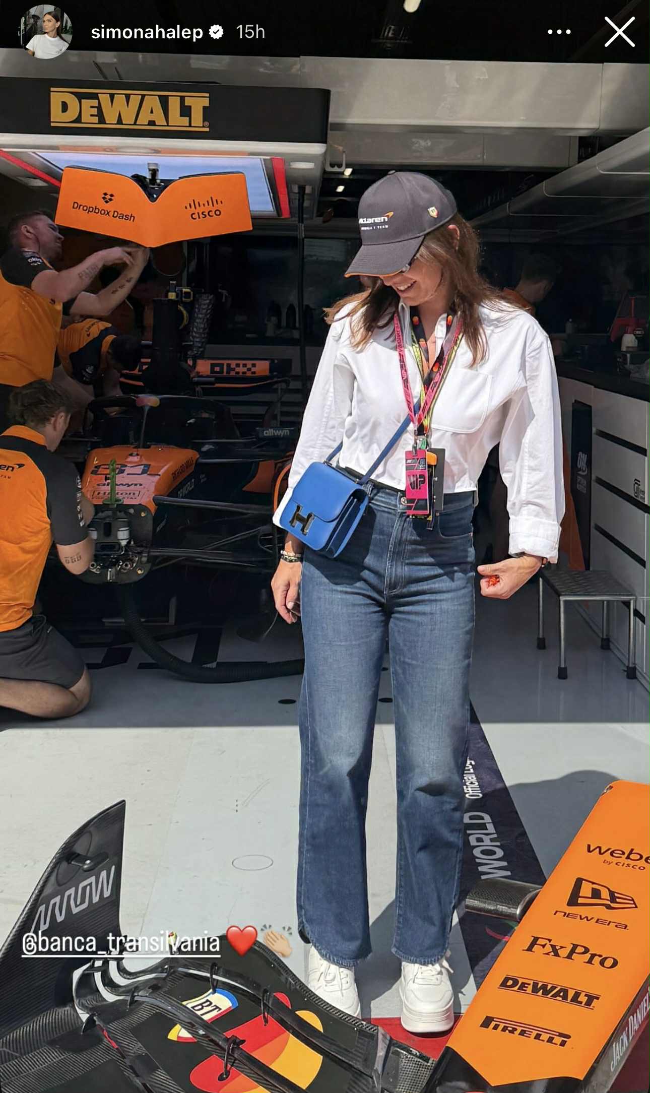 Cât costă geanta albastră Hermes purtată de Simona Halep la Formula 1 din Ungaria. A călătorit acolo cu avionul privat