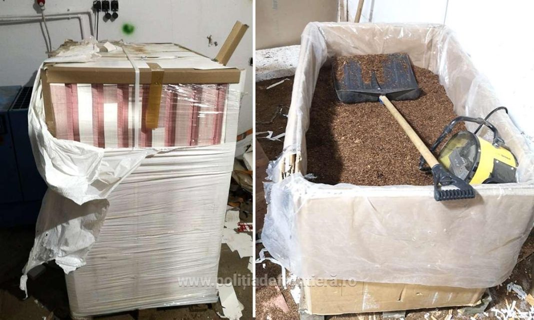 Fabrică de țigări de contrabandă descoperită într-o hală din Neamț. Clădirea era izolată cu polistiren pentru a nu fi detectată de camerele cu termoviziune