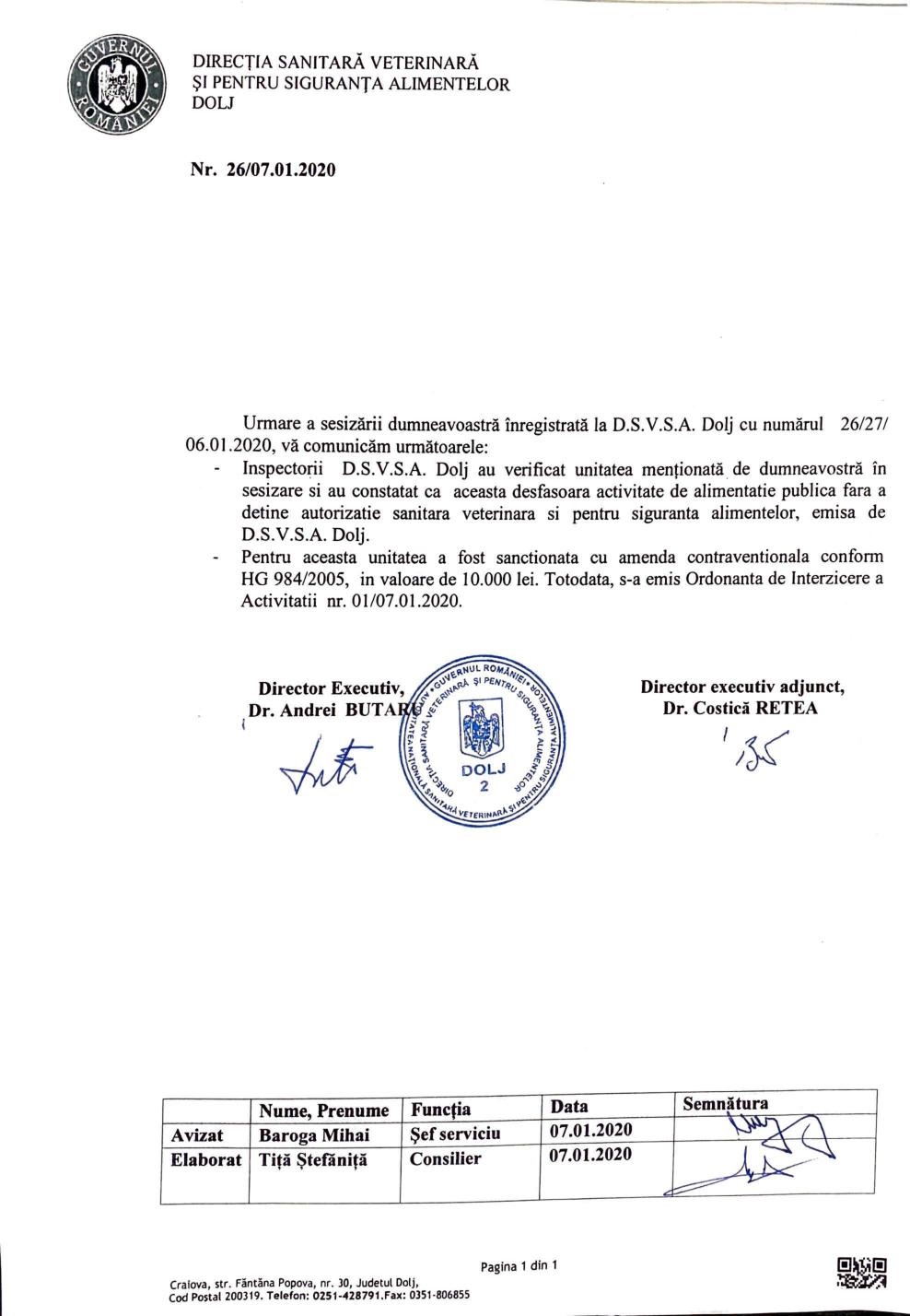 O multinațională livrează mâncare Spitalului din Craiova fără autorizație sanitar-veterinară!