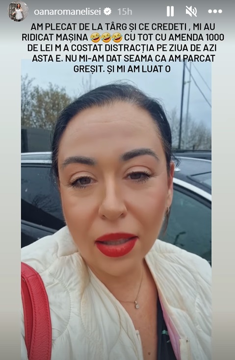 Oana Roman, amuzată după ce a parcat neregulamentar: „Mi-au ridicat-o! Am pățit-o!”. Cât a costat-o recuperarea mașinii
