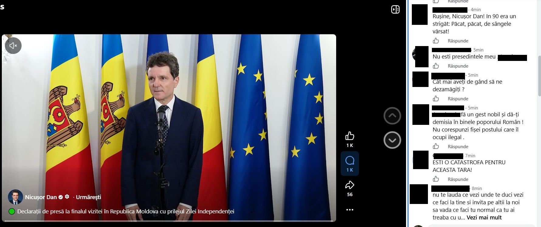 Val de indignare pe pagina de Facebook a președintelui Nicușor Dan, după declarațiile în care îl apără pe Pahonțu