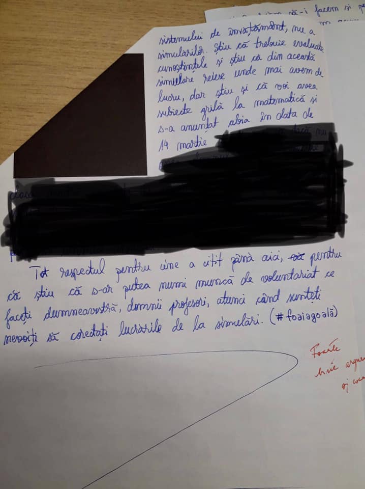Mesajul de șase pagini transmis de o elevă în simularea de la BAC: „Am decis să protestez; nu mai vreau să se facă modificări în timpul anului școlar și să mă afecteze”