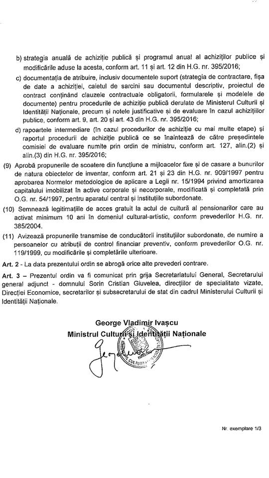 Ministrul Culturii George Ivașcu și-a delegat aproape toate atribuțiile unui secretar de stat