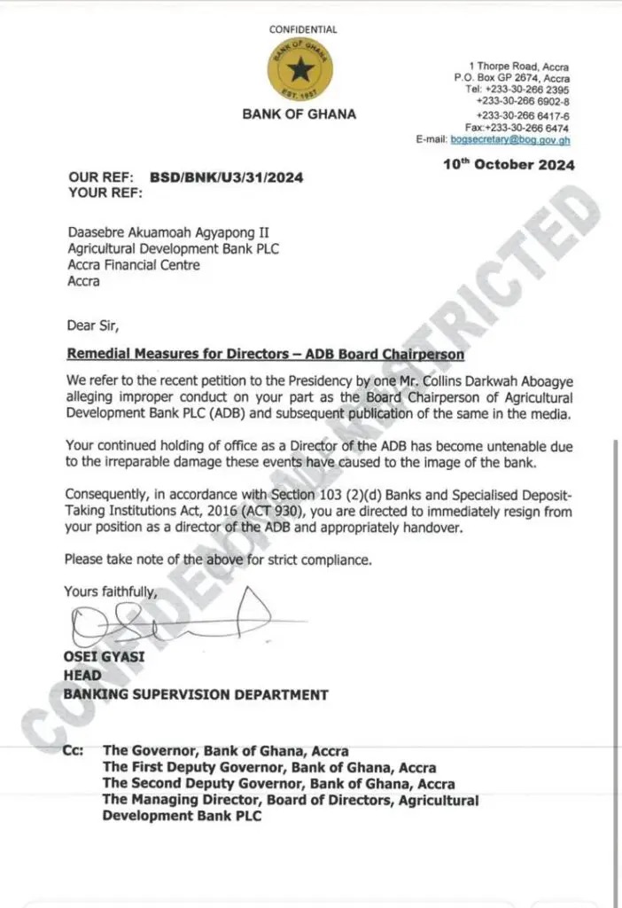 Kwahumanhene resigns as ADB Board Chairman amid extortion allegations