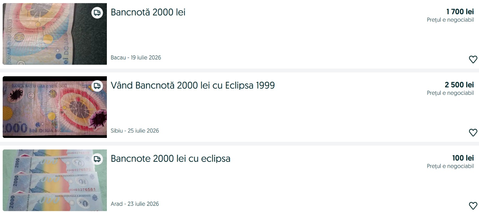 Cât costă o bancnotă de 2.000 de lei cu eclipsa de Soare din 1999: seria cea mai căutată de colecționari